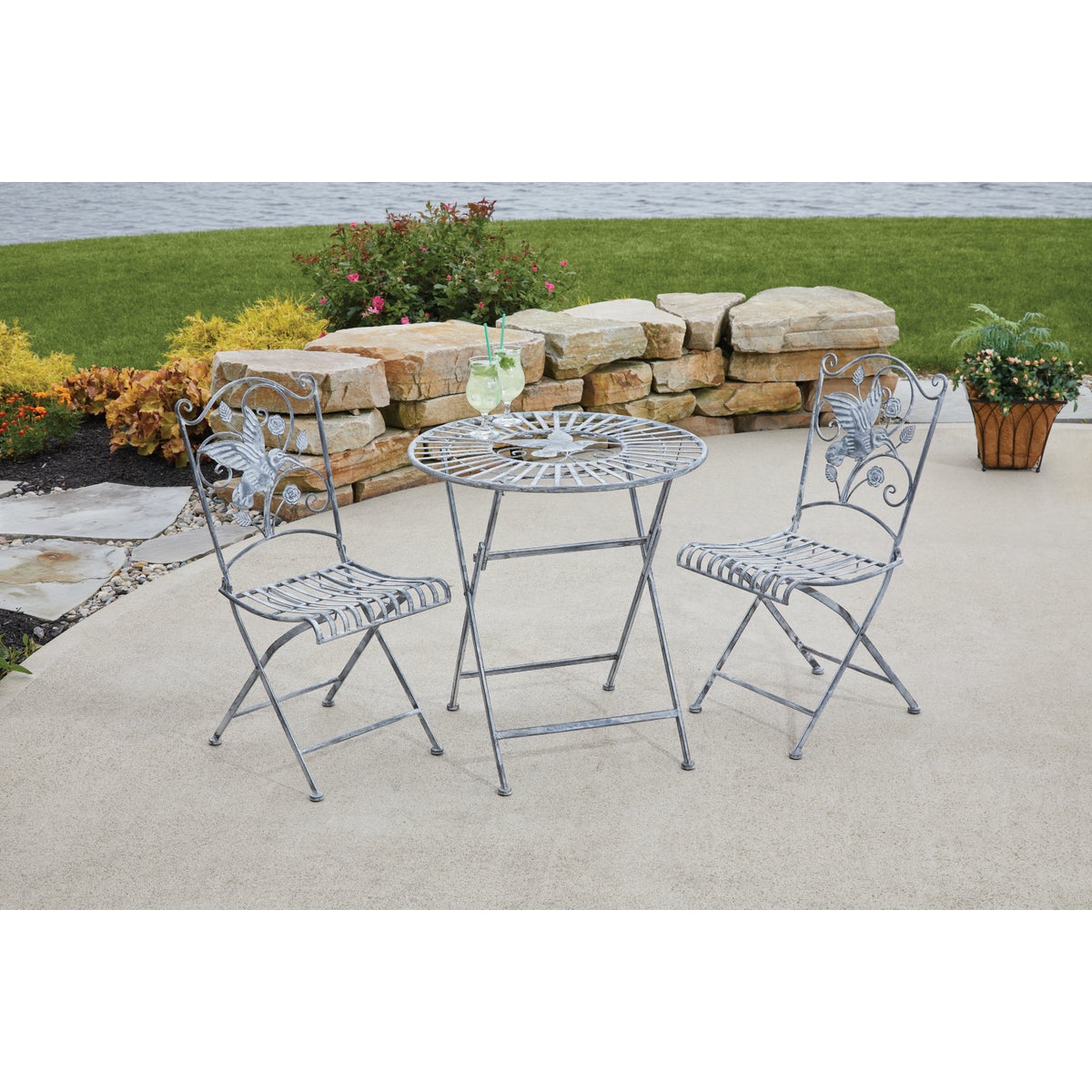 Alpine 3-Piece Hummingbird Foldable Floral Bistro Set Image 2