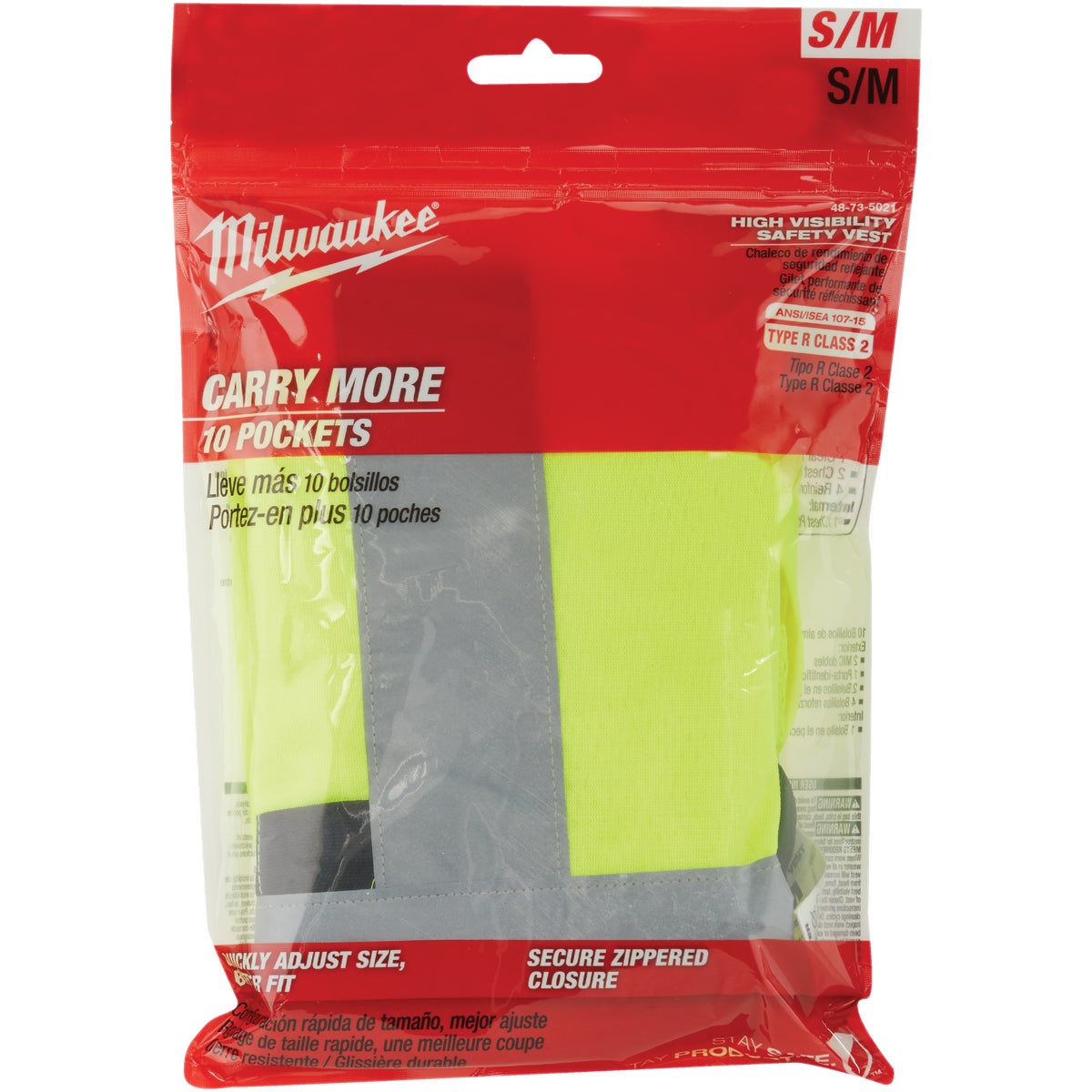 Milwaukee ANSI Class 2 Hi Vis Yellow Safety Vest, Small/Medium Image 2