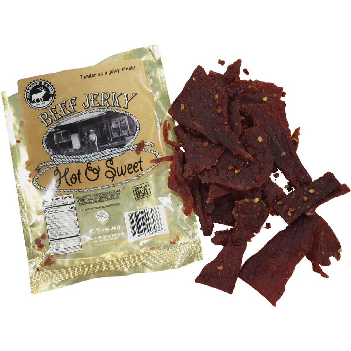 Pearson Ranch Jerky 3 Oz. Hot & Sweet Premium Whole Muscle Jerky
