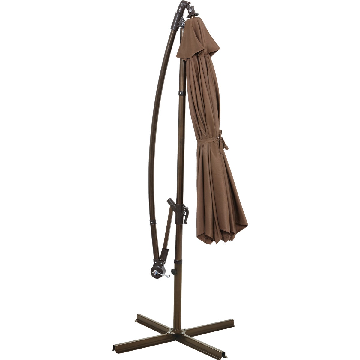 10 Ft. Round Steel Offset Brown Patio Umbrella - PFAS Free Image 5