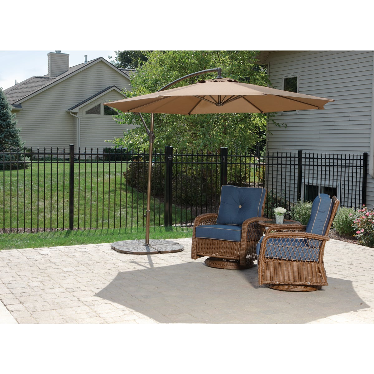 10 Ft. Round Steel Offset Brown Patio Umbrella - PFAS Free Image 2