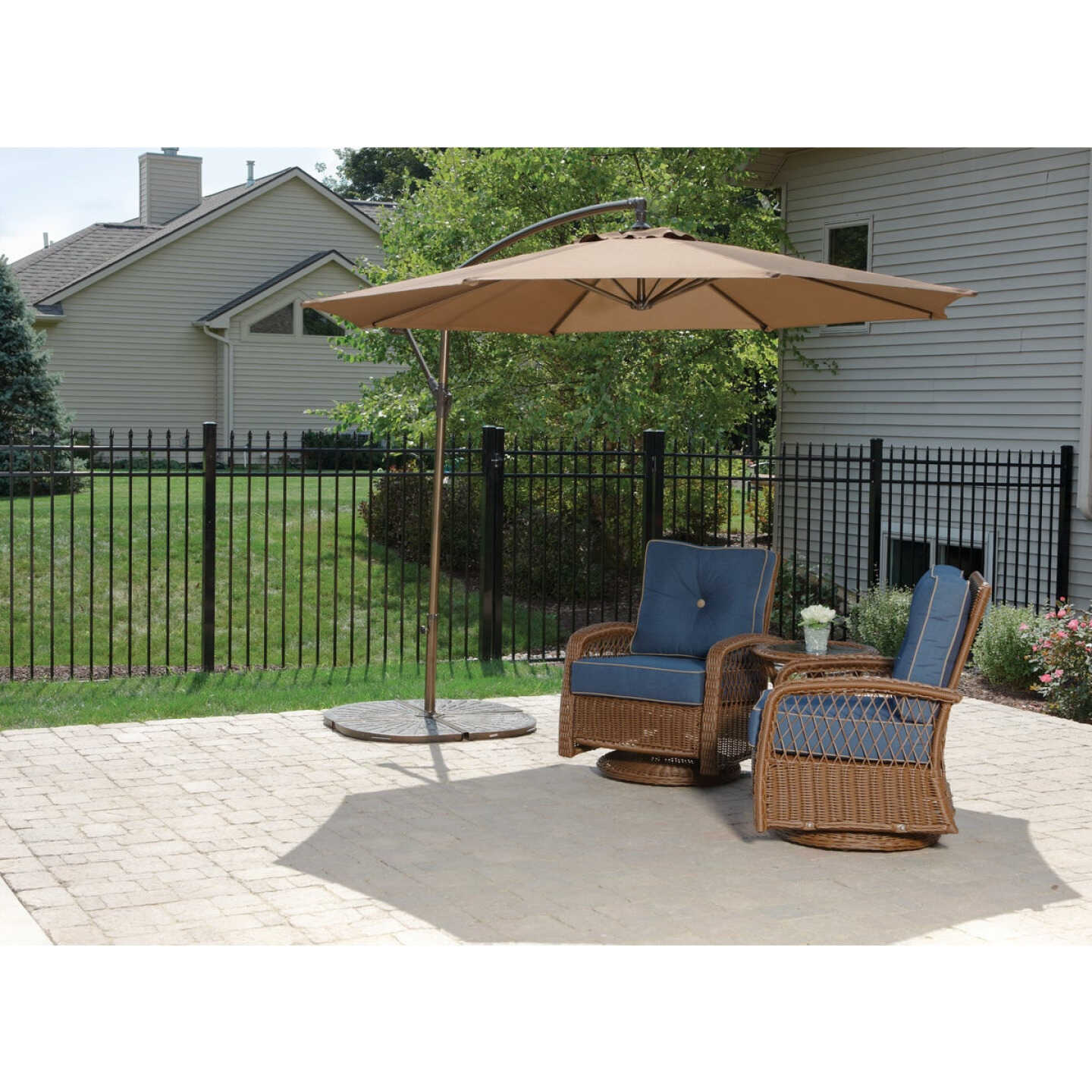10 Ft. Round Steel Offset Brown Patio Umbrella - PFAS Free Image 2