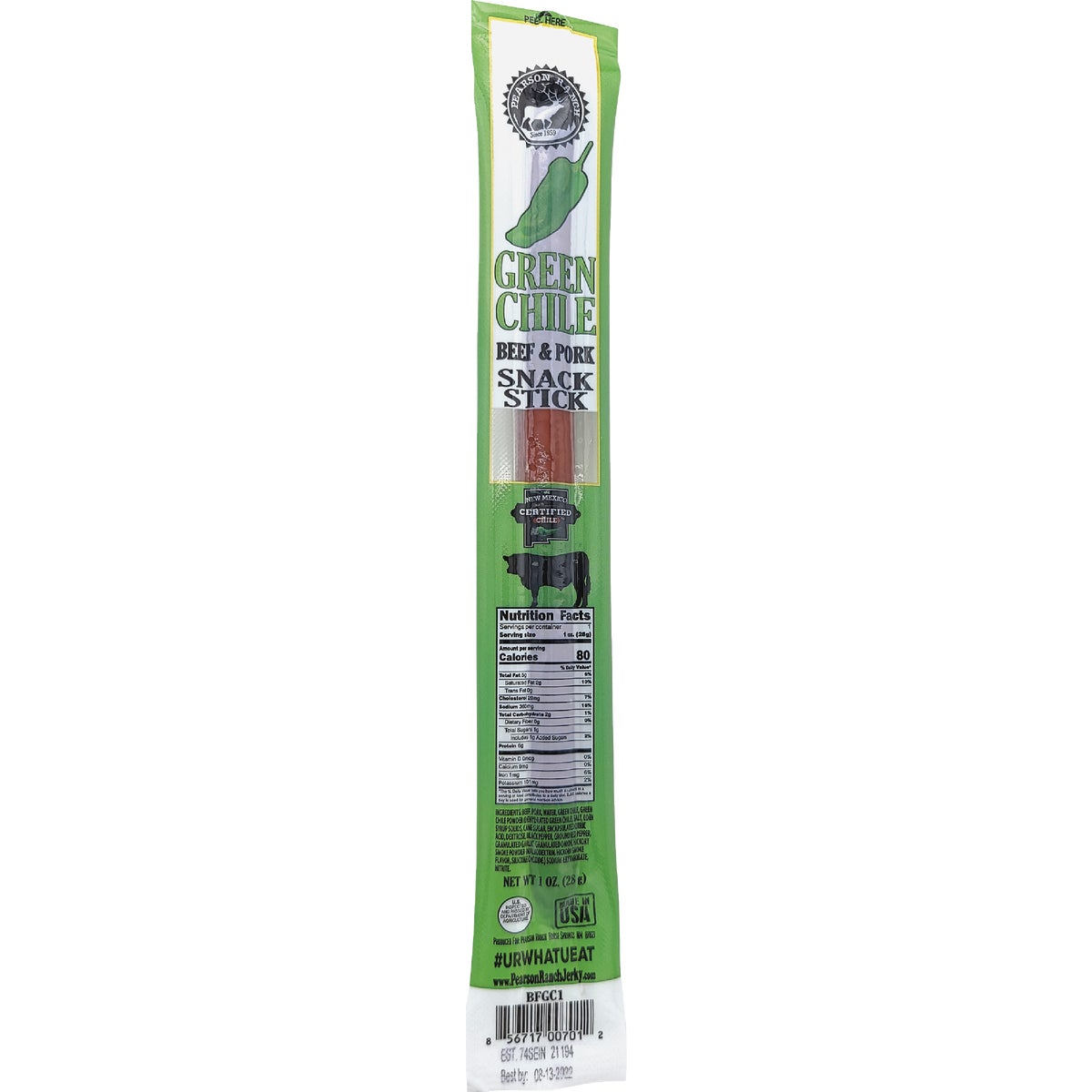 Pearson Ranch Jerky Green Chile Beef & Pork Snack Stick Image 2