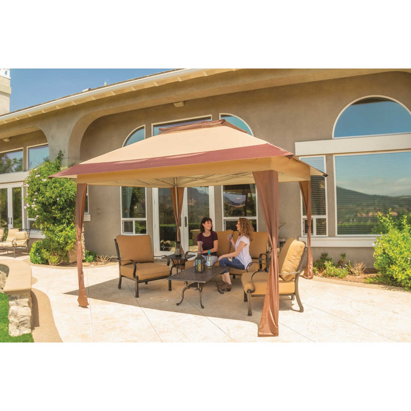 Crown Shade 12 Ft. x 12 Ft. Cool Gray Steel Frame with Brown/Tan/Khaki Canopy Gazebo Image 1