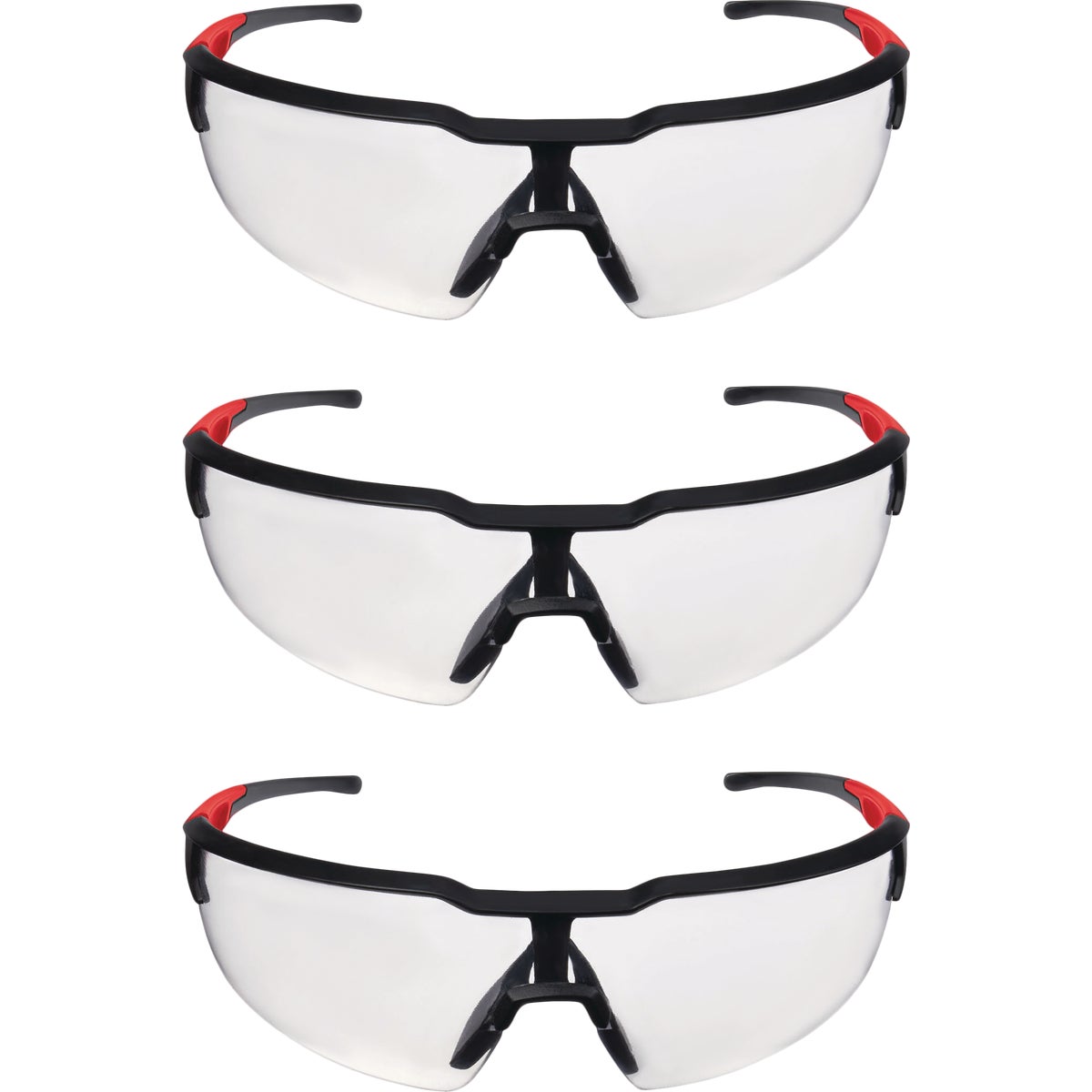 Milwaukee Red & Black Frame Safety Glasses with Clear Anti-Scratch Lenses (3-Pack) Image 1