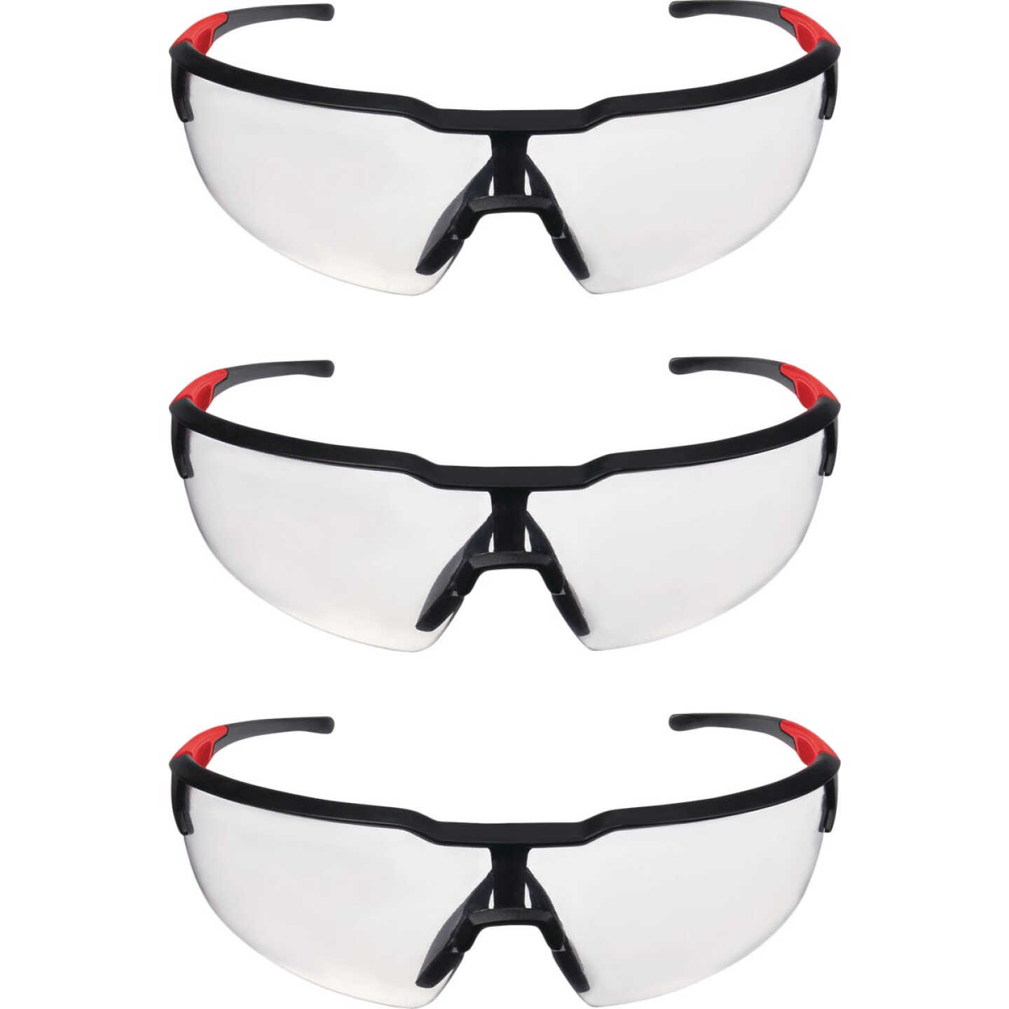 Milwaukee Red & Black Frame Safety Glasses with Clear Anti-Scratch Lenses (3-Pack) Image 1