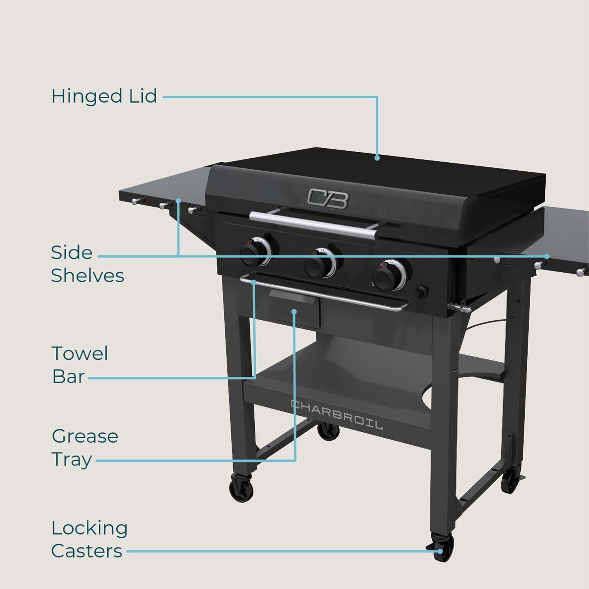 Char-Broil 28 In. XL Performance Series Propane Gas Griddle with Cart 3 Burner Flat Top Grill, Black Image 2