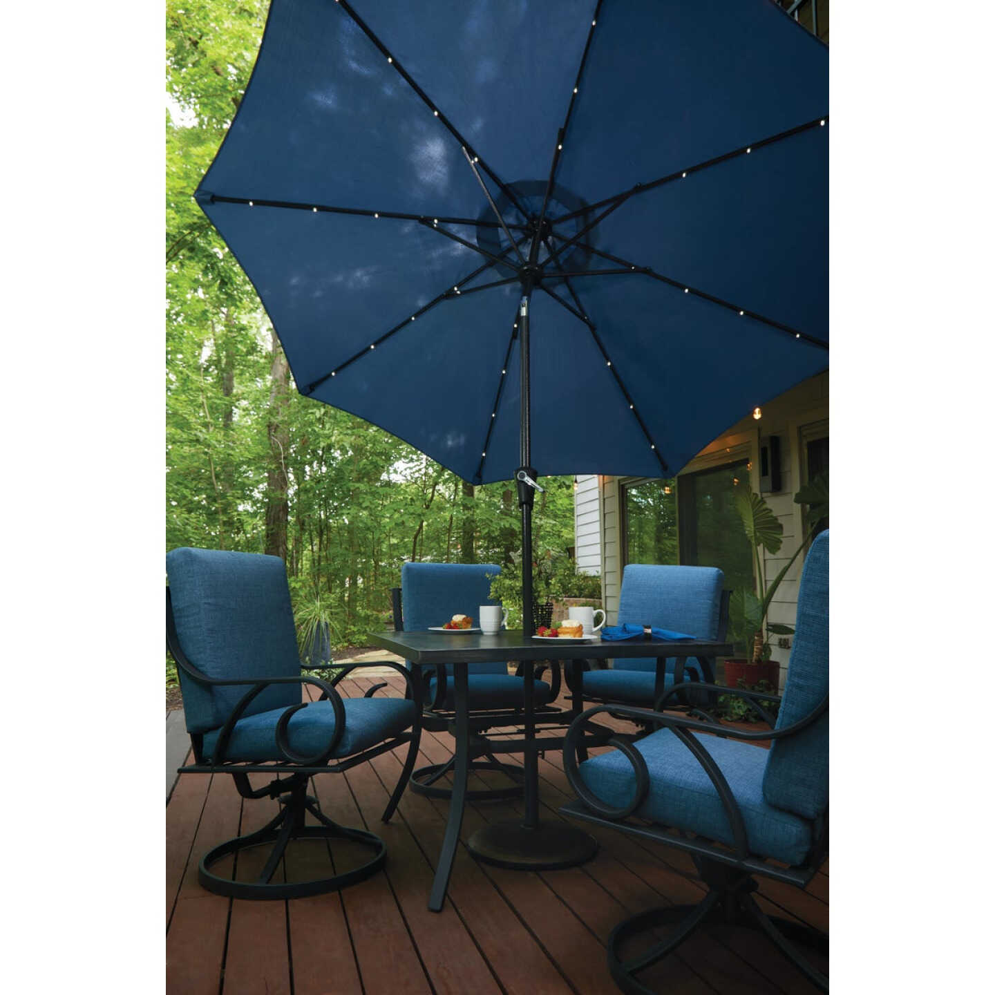 9 Ft. Aluminum Tilt/Crank Heather Blue Patio Umbrella with Solar LED Lights - PFAS Free Image 2