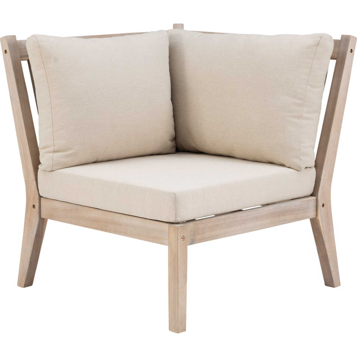 Linon Svana Natural Finish Wood Corner Chair with Beige Cushions Image 5