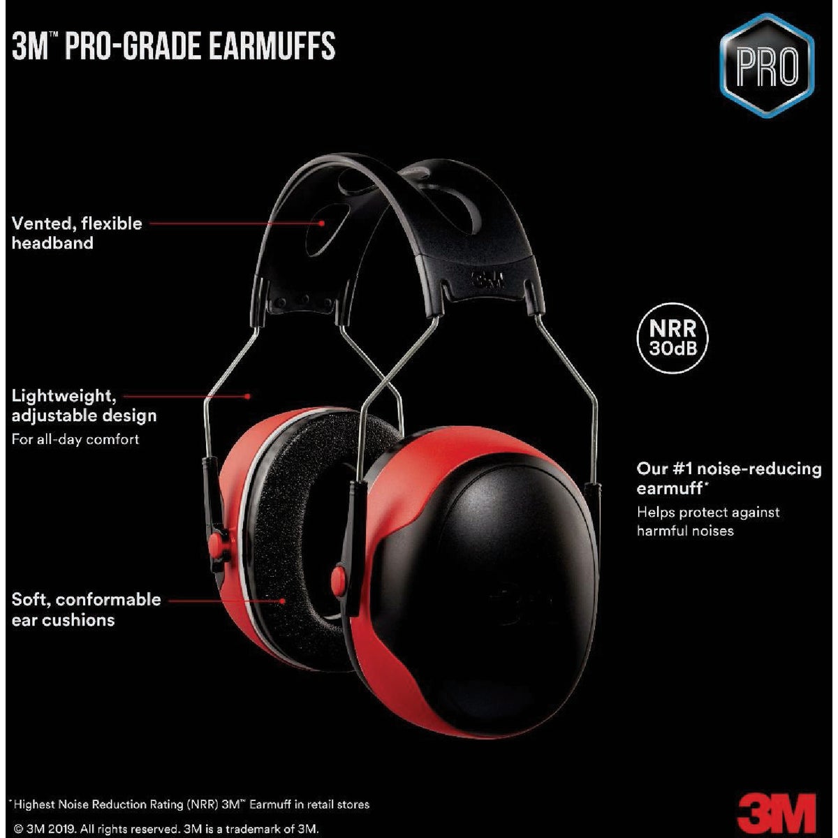 3M Pro-Grade 30 dB NRR Earmuff Image 2