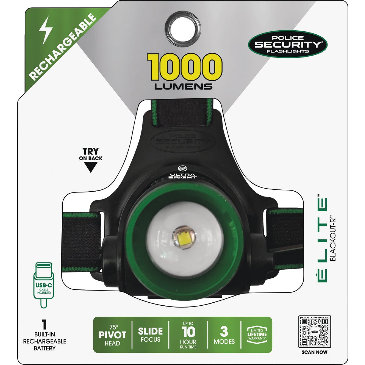 Police Security Blackout 1000 Lm. LED Rechargeable Focusing Hardhat Compatible Headlamp Image 3