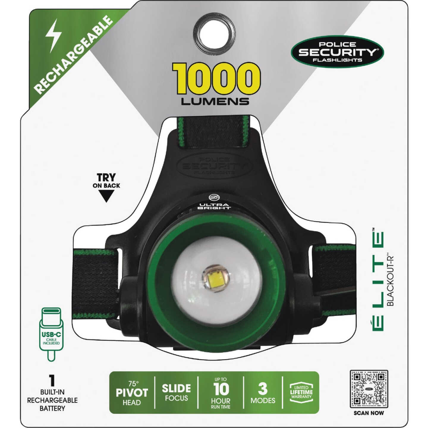 Police Security Blackout 1000 Lm. LED Rechargeable Focusing Hardhat Compatible Headlamp Image 3