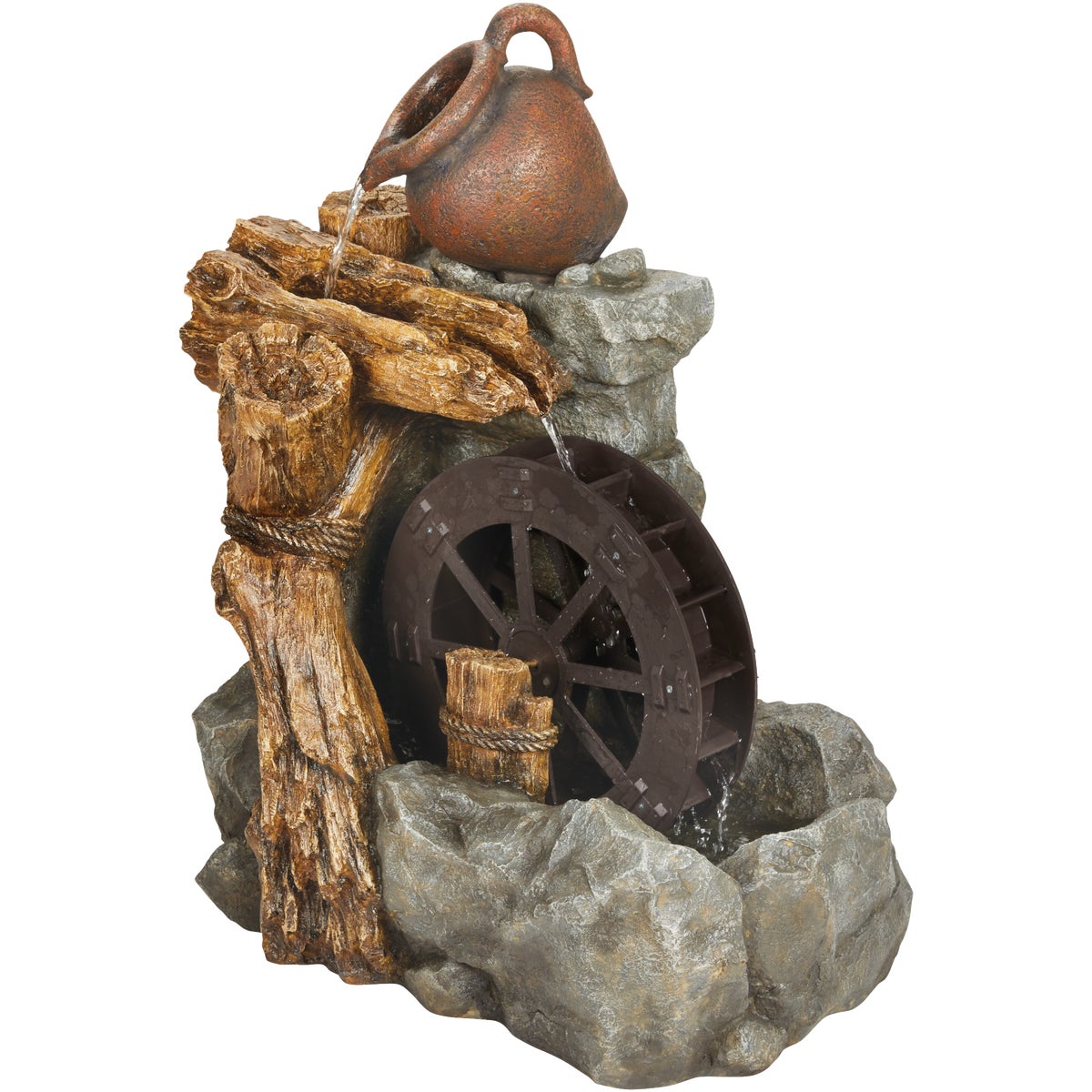 Best Garden 17 In. W. x 34 In. H. x 27 In. L. Resin Water Wheel Fountain