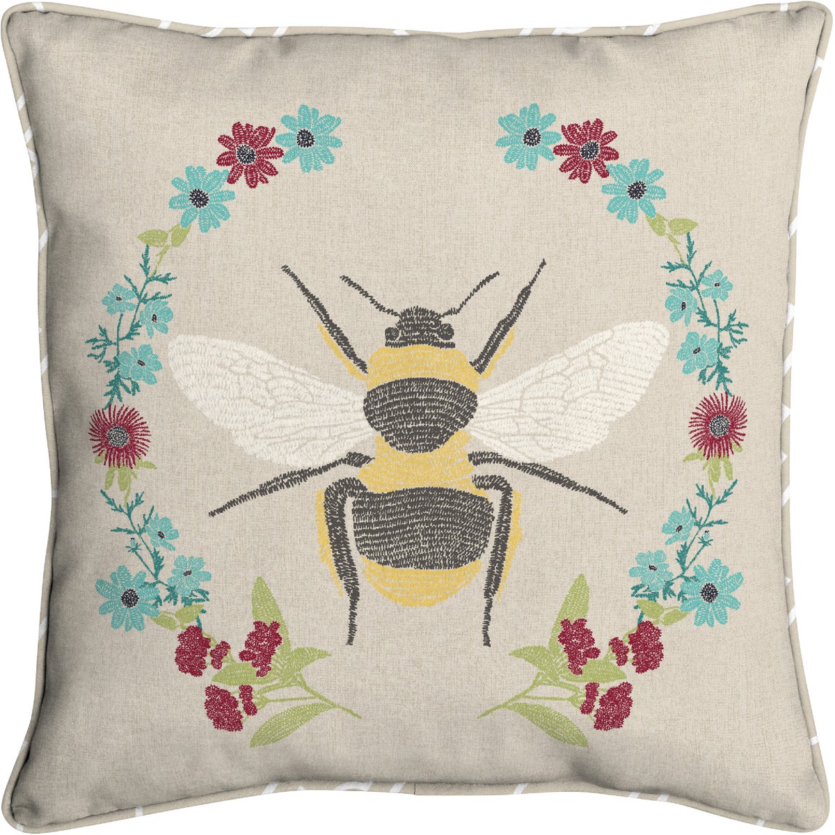 Oceantex 18 In. W. x 5.5 In. H. x 18 In. L. Recycled Polyester Embroidered Bee Pillow