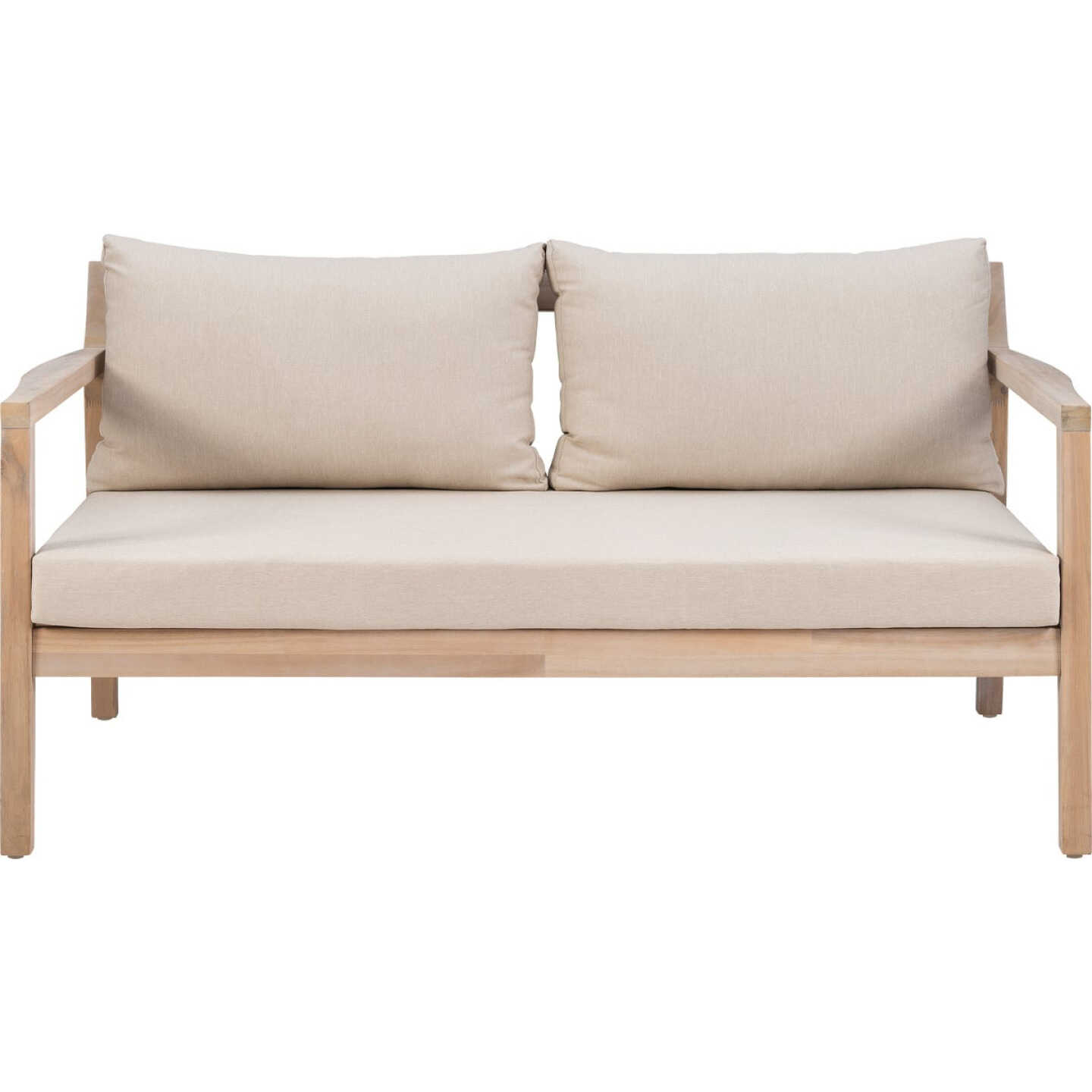 Linon Svana 58.25 In. W. x 31 In. D. Natural Finish Wood Sofa with Beige Cushions Image 6