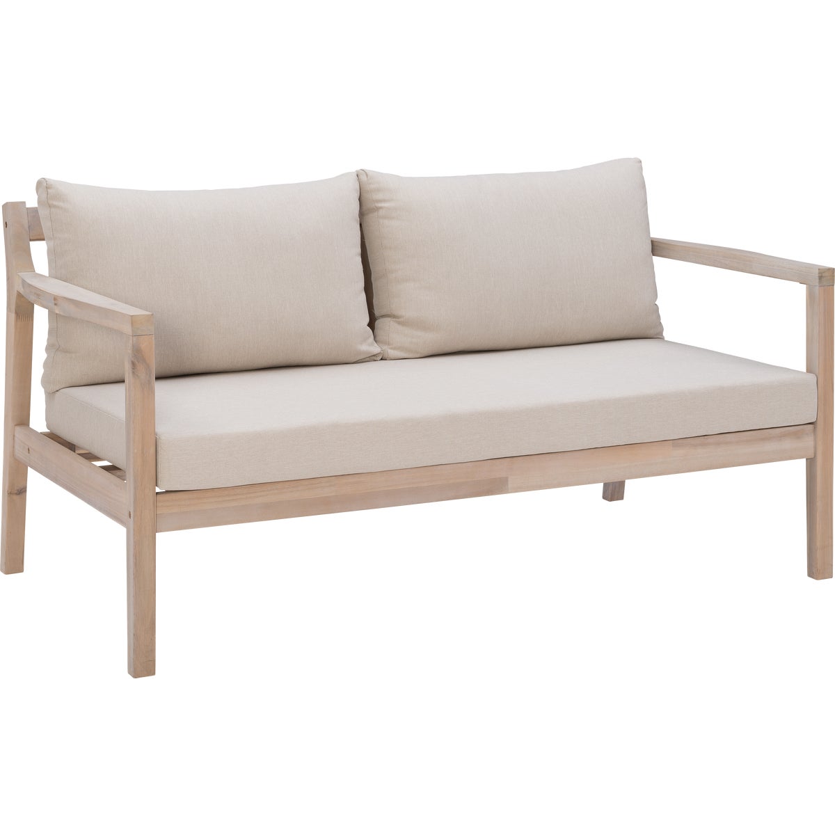 Linon Svana 58.25 In. W. x 31 In. D. Natural Finish Wood Sofa with Beige Cushions Image 1