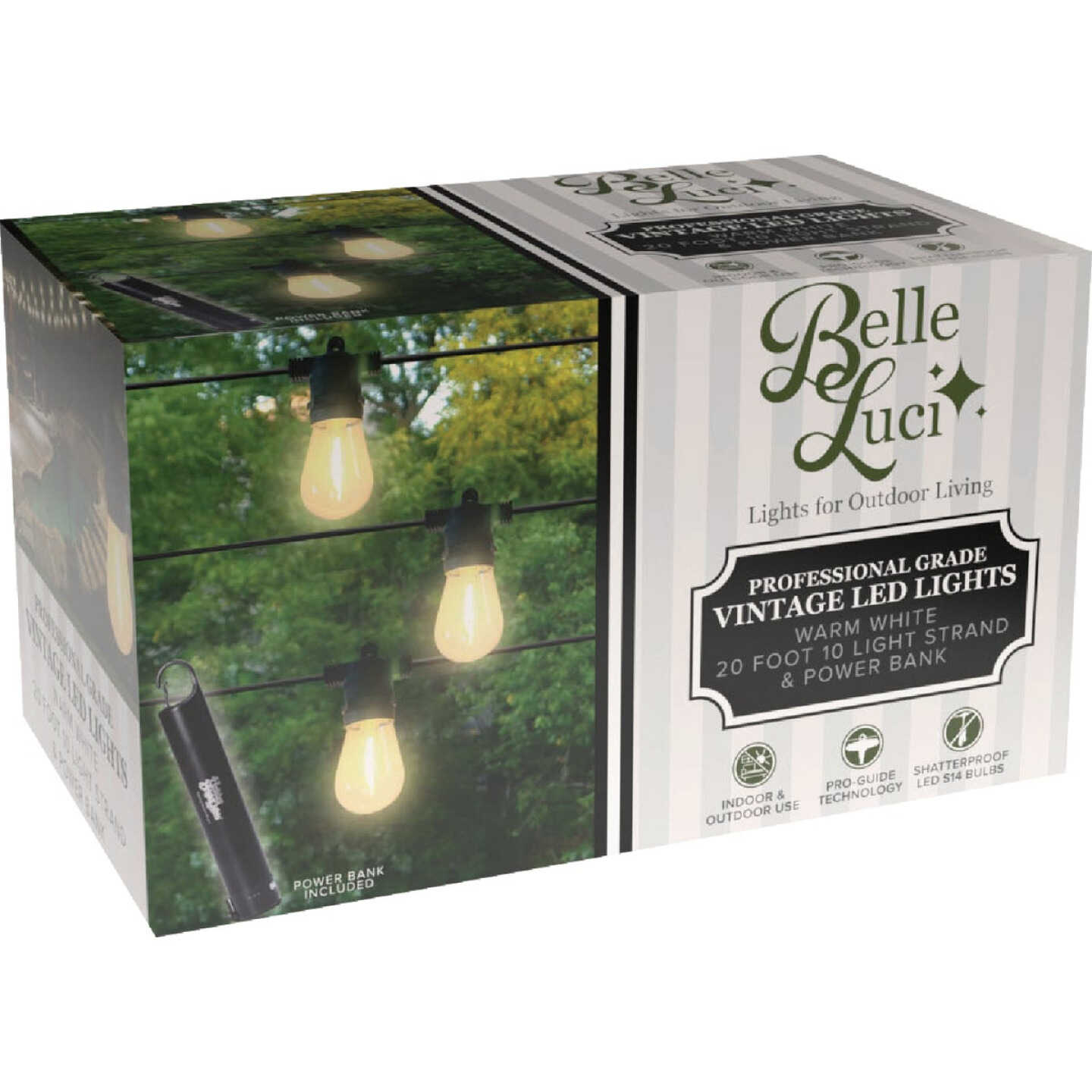 Holiday Bright Lights Belle Luci Warm White 10-Bulb S14 LED Rechargeable String Light Set Image 1