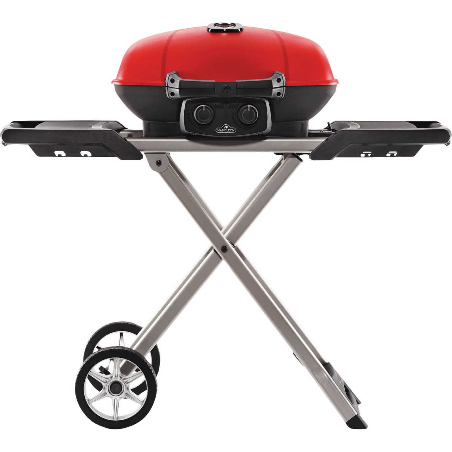 Napoleon TravelQ 285X Portable Propane Gas Grill/Griddle with Scissor Cart, Red Image 1