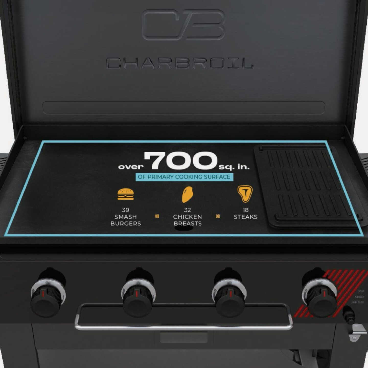 Char-Broil 36 In. Performance Series Deluxe Propane Gas Griddle with Cart 4 Burner Flat Top Grill, Black Image 3