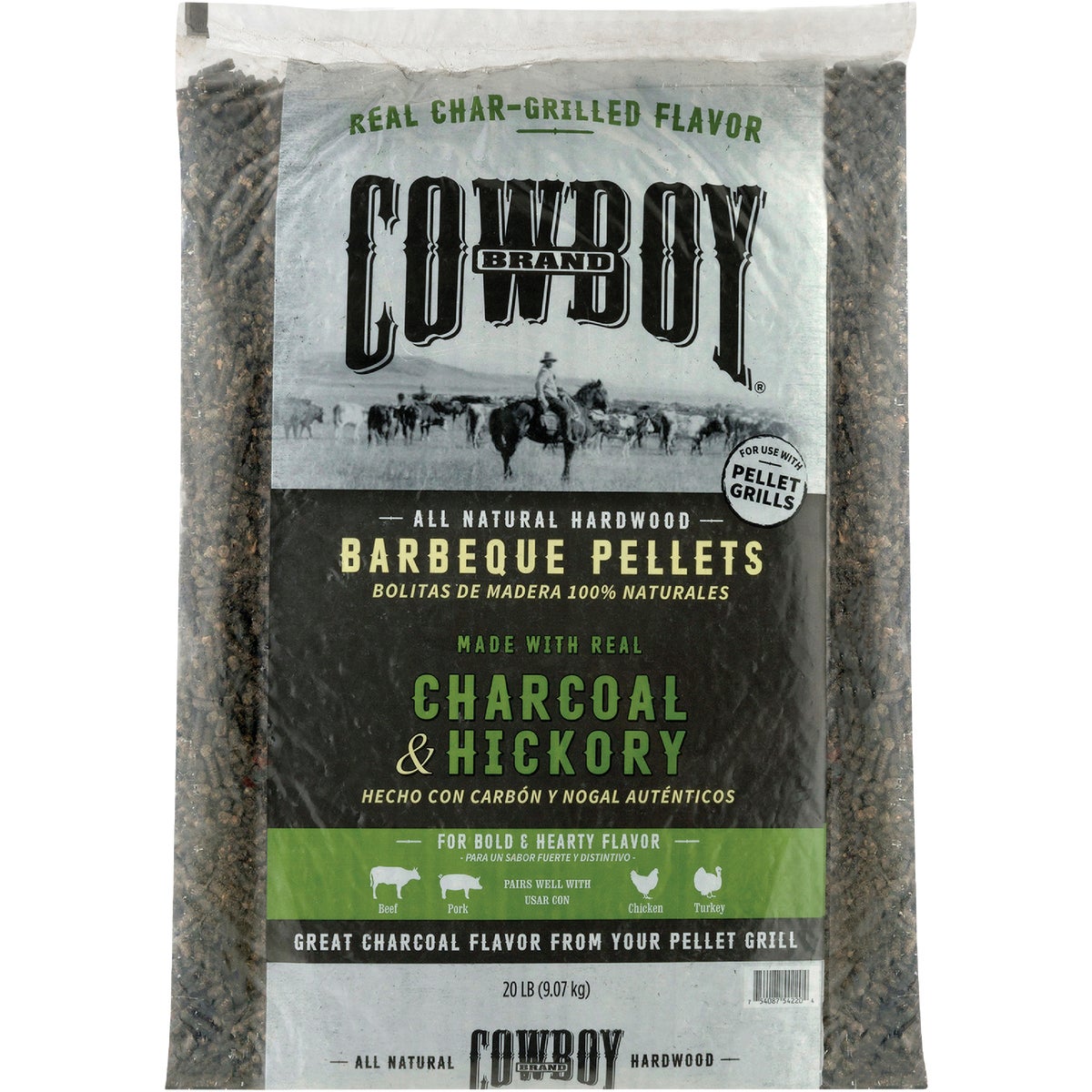 Cowboy 20 Lb. Charcoal & Hickory Barbeque Pellets