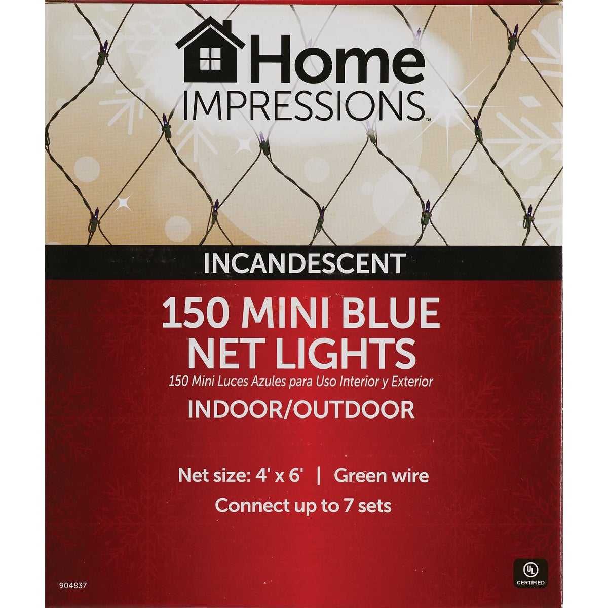 Home Impressions Blue 150-Bulb Mini Incandescent 4 Ft. x 6 Ft. Heavy-Duty Net Light Set Image 2