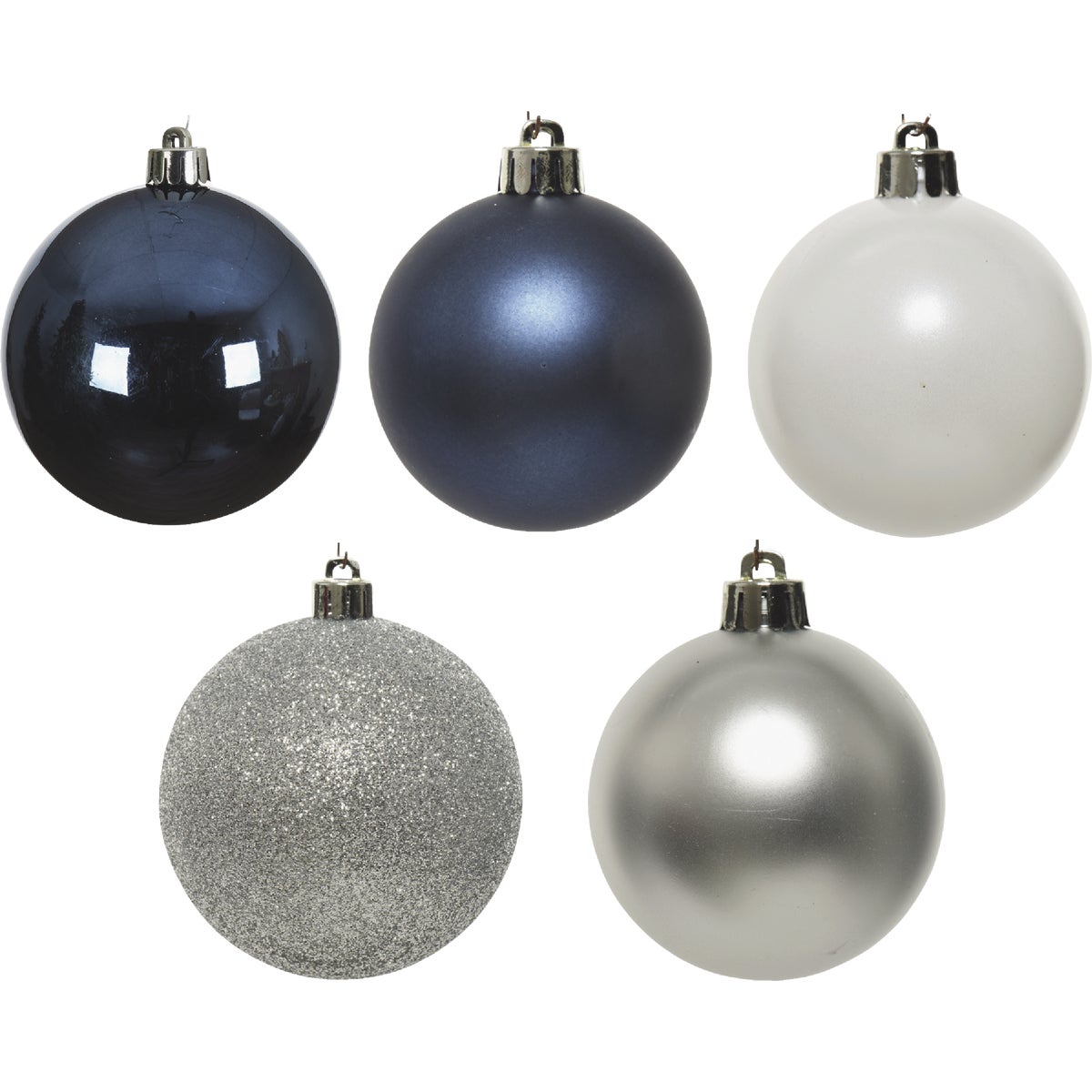 Decoris 2.4 In. Shatterproof Blue/Silver/White Bauble Christmas Ornament (30-Pack)