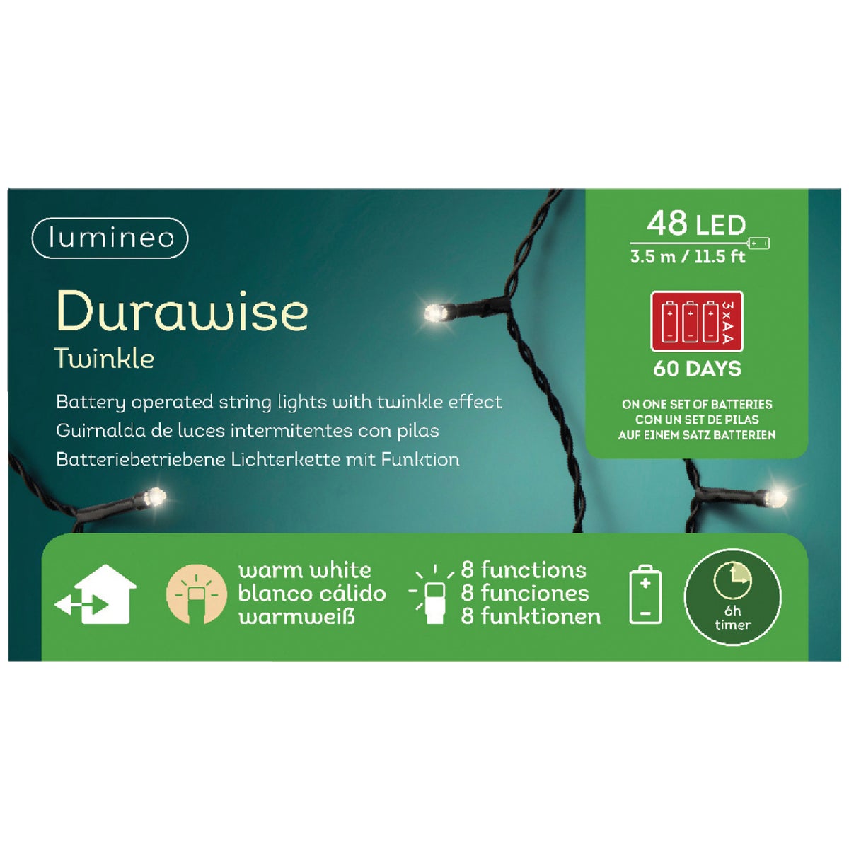 Lumineo Durawise Warm White 48-Bulb 3mm LED Battery Operated Light Set Image 2