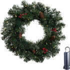 Holiday Bright Lights 24 In. Warm White/Multi Rechargeable LED Mixed Pine Wreath with Power Bank Image 1