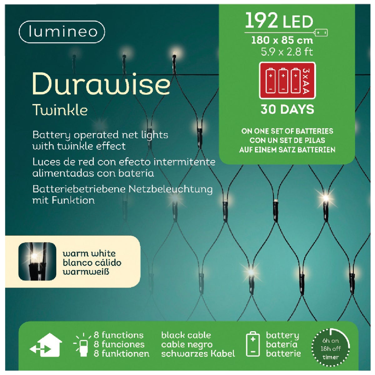 Lumineo Durawise Warm White 192-Bulb 3 Ft. x 6 Ft. LED Battery Operated Net Light Set Image 2