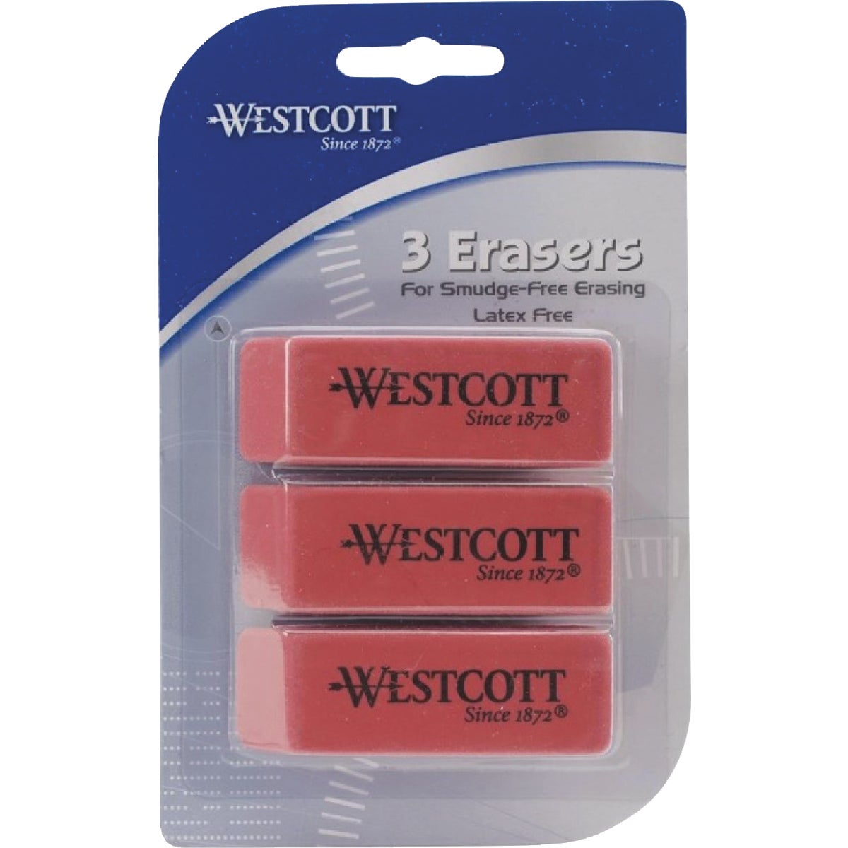 Westcott Pink Pearl Block Pencil Eraser (3-Pack)