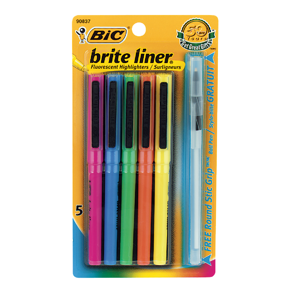 Bic Brite Liner Chisel Tip Highlighter Assortment (5-Pack)
