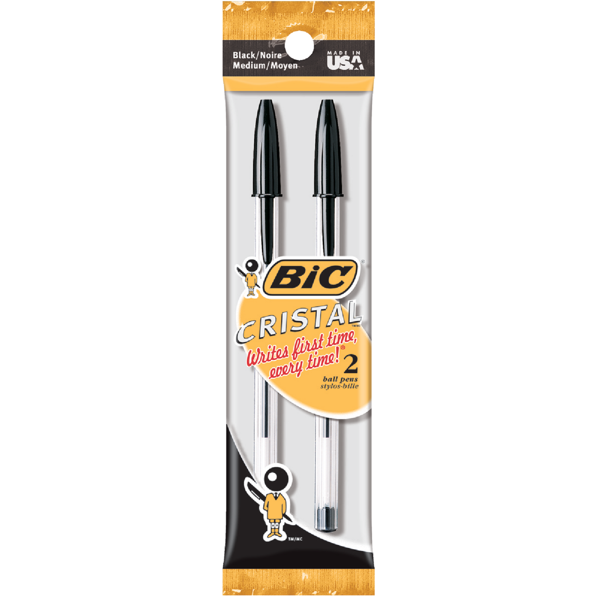 Bic Cristal Medium Point Black Ball Pen (2-Pack)