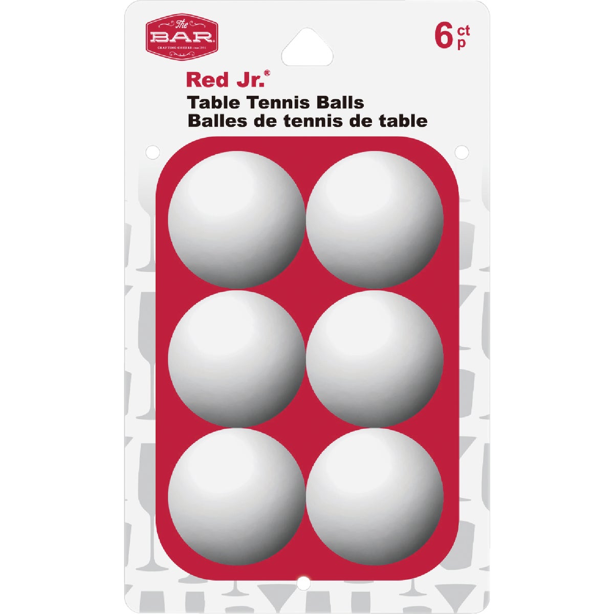 The Bar Red Jr. White Table Tennis Balls (6-Pack)
