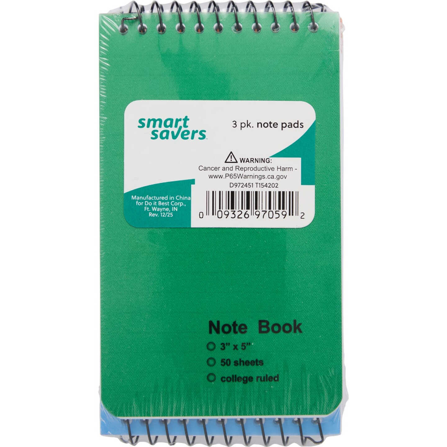 Smart Savers 3 In. x 5 In. White 50-Sheet Top Spiral Bound Note Pad (3-Pack) Image 1