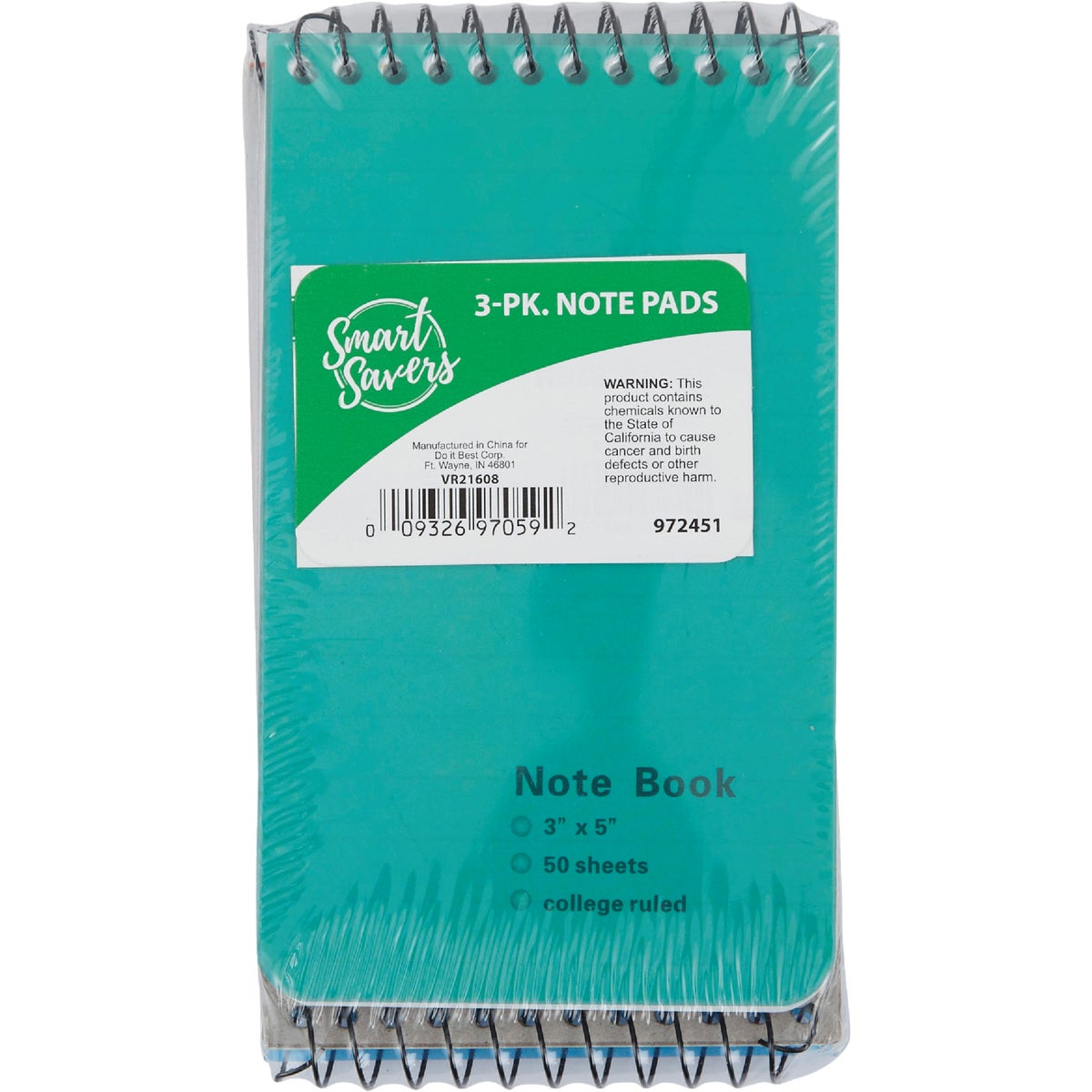 Smart Savers 3 In. x 5 In. White 50-Sheet Top Spiral Bound Note Pad (3-Pack) Image 2