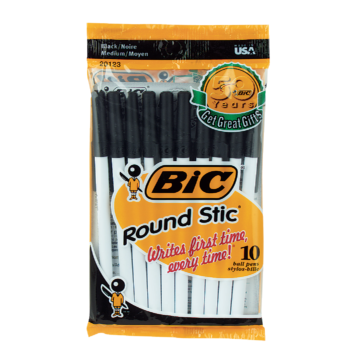 Bic Round Stic Medium Point Black Ball Pen (10-Pack)
