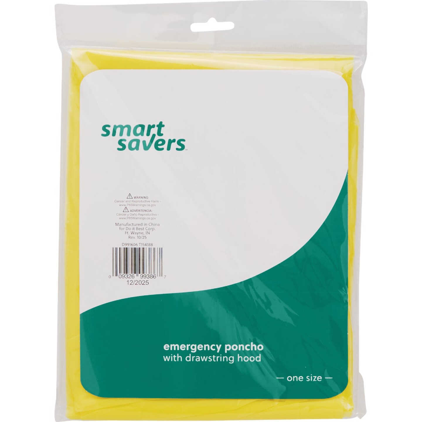 Smart Savers 52 In. x 40 In. Yellow Lightweight Rain Poncho Image 1